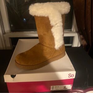 SO Tan and White Ankle Booties with Chic Design